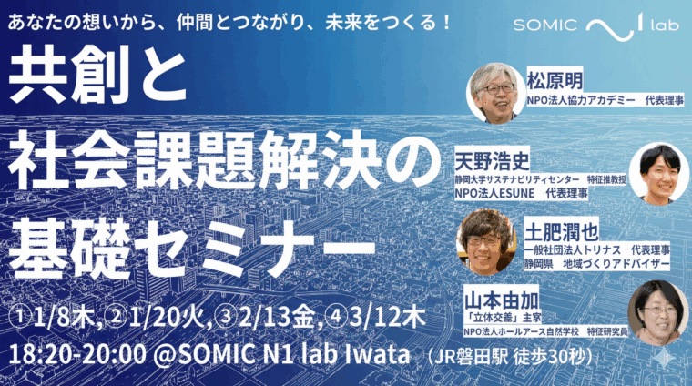 【リアル・有料・静岡】1/8(木)あなたの想いから、仲間とつながり、未来をつくる！ 共創と社会課題解決について学ぶ基礎セミナー